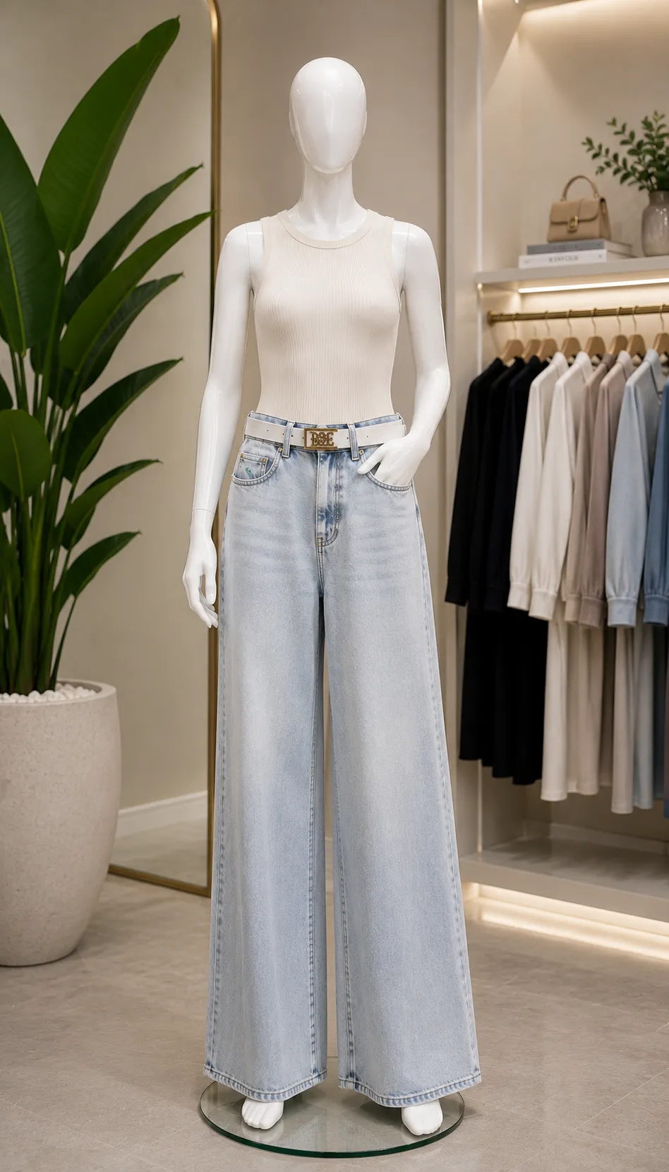 Italian Premium Keng Paçali Ayollar Jinsi – Oqartirilgan Moviy Denim Jeans